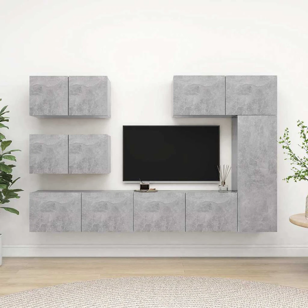 TV staliukas Televizoriaus spintelių komplektas, 6 dalių, betono, mediena