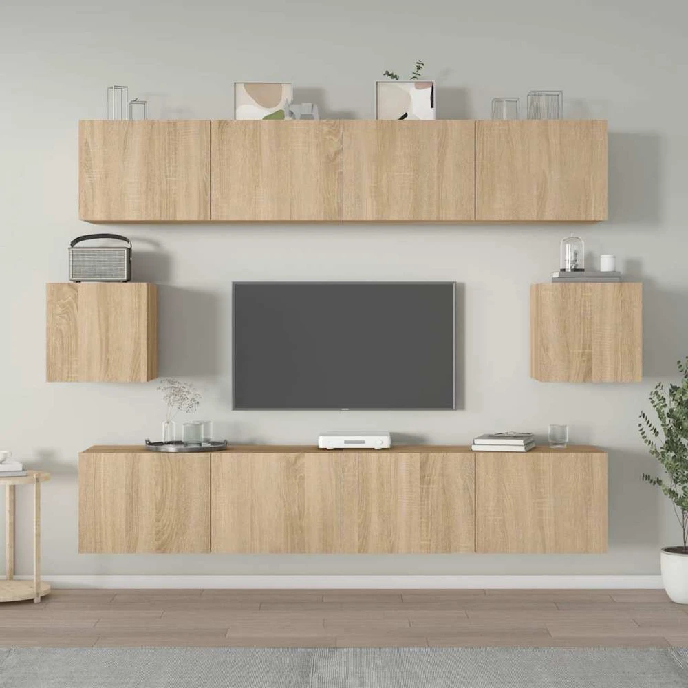 TV staliukas Televizoriaus spintelių komplektas, 6 dalių, ąžuolo, mediena
