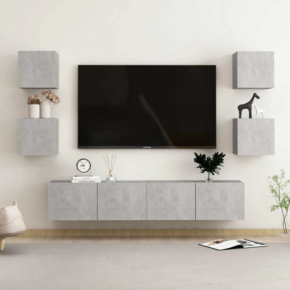 TV staliukas Televizoriaus spintelių komplektas, 6 dalių, betono, mediena