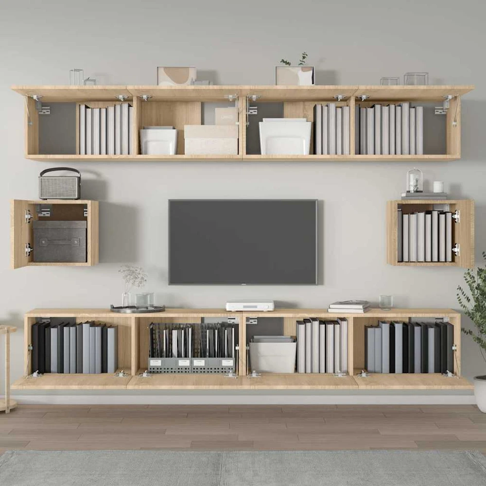 TV staliukas Televizoriaus spintelių komplektas, 6 dalių, ąžuolo, mediena