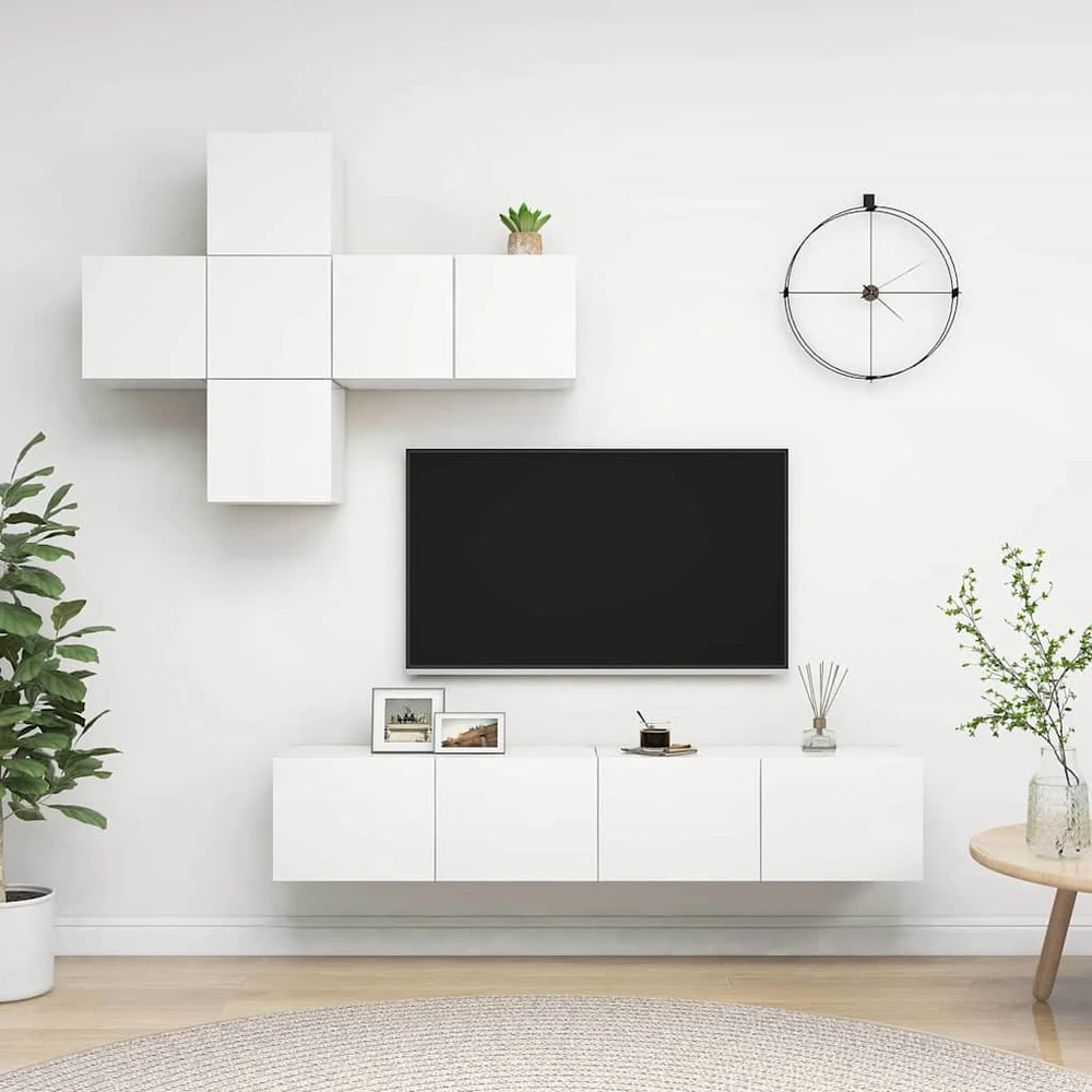 TV staliukas Televizoriaus spintelių komplektas, 7 dalių, baltas, MDP