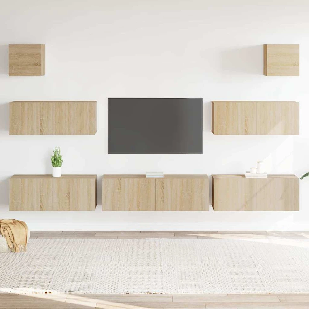 TV staliukas Televizoriaus spintelių komplektas, 7 dalių, ąžuolo, mediena