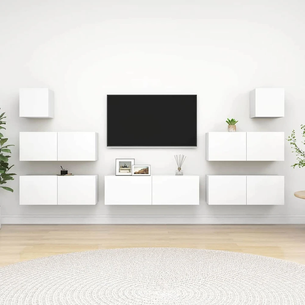 TV staliukas Televizoriaus spintelių komplektas, 7 dalių, baltas, mediena