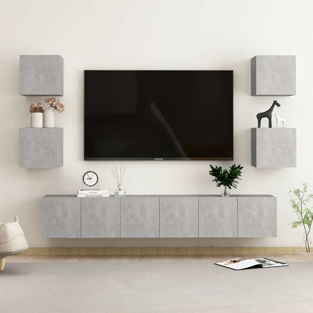 TV staliukas Televizoriaus spintelių komplektas, 7 dalių, betono, mediena