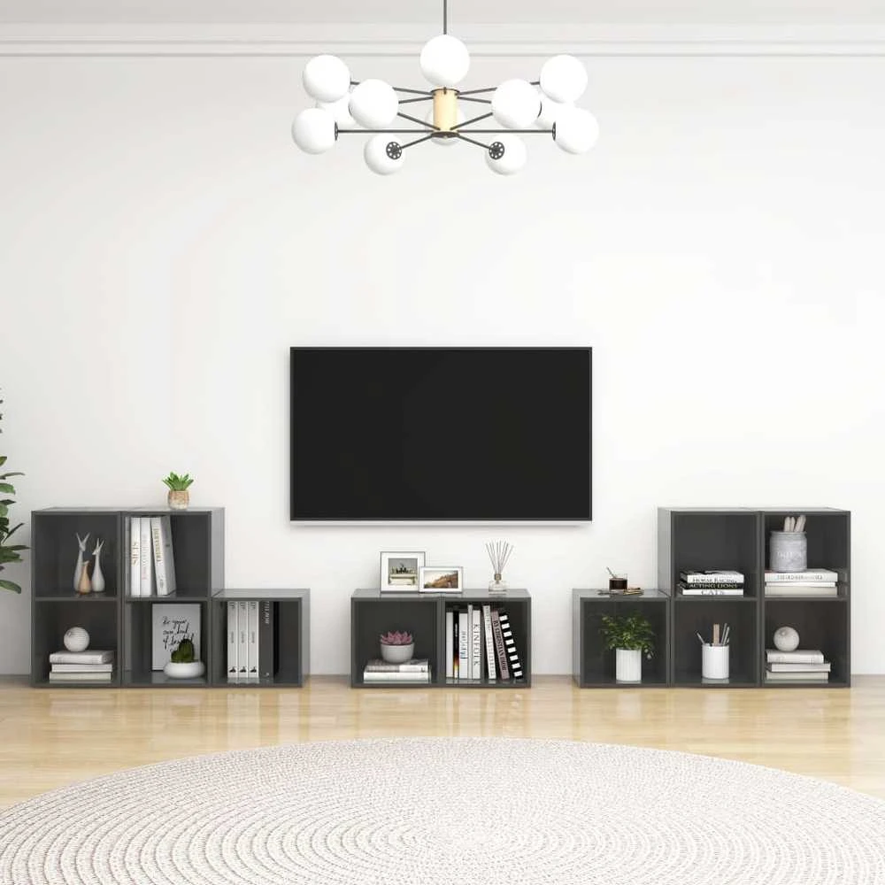TV staliukas Televizoriaus spintelių komplektas, 8 dalių, pilkas, mediena