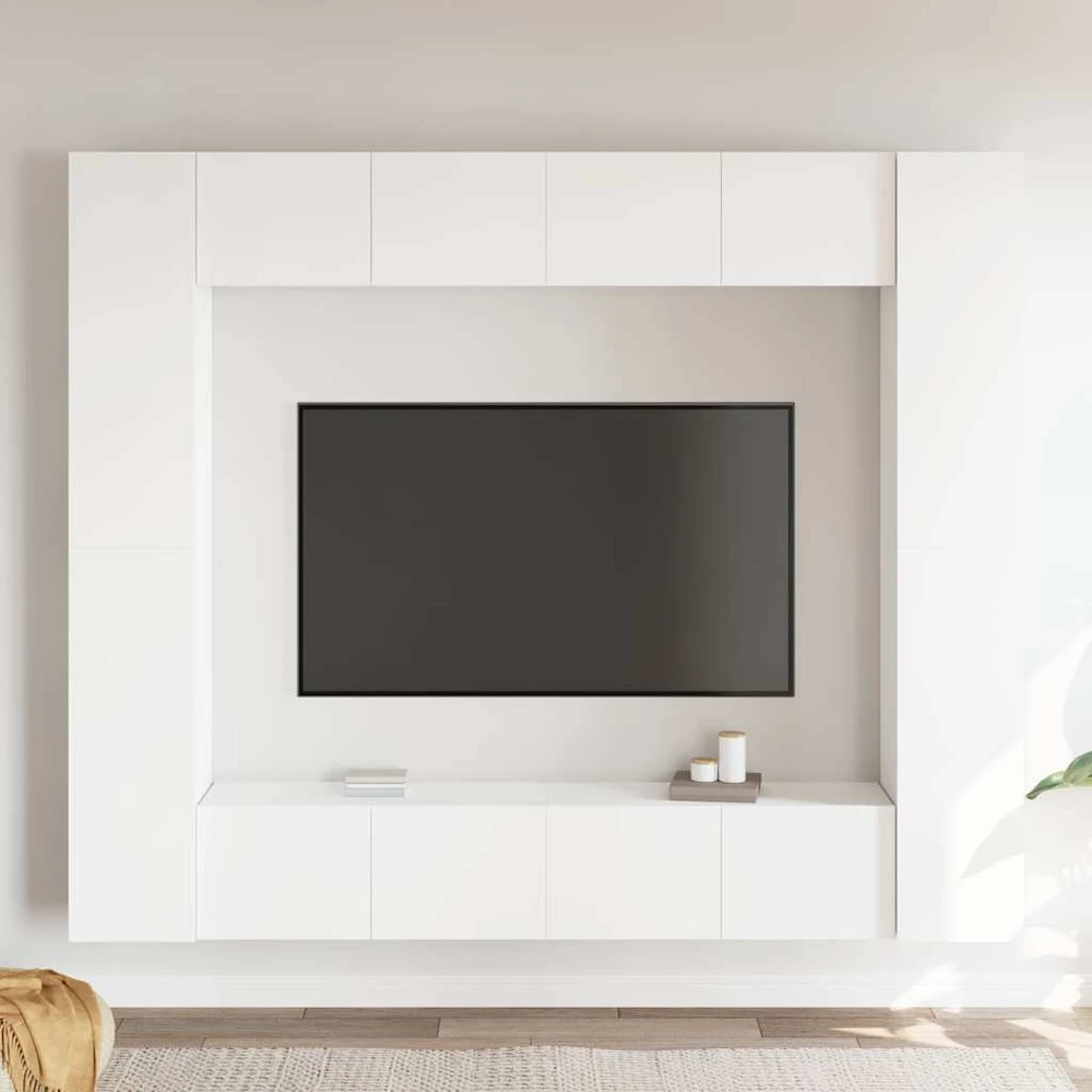 TV staliukas Televizoriaus spintelių komplektas, 8 dalių, baltas, mediena
