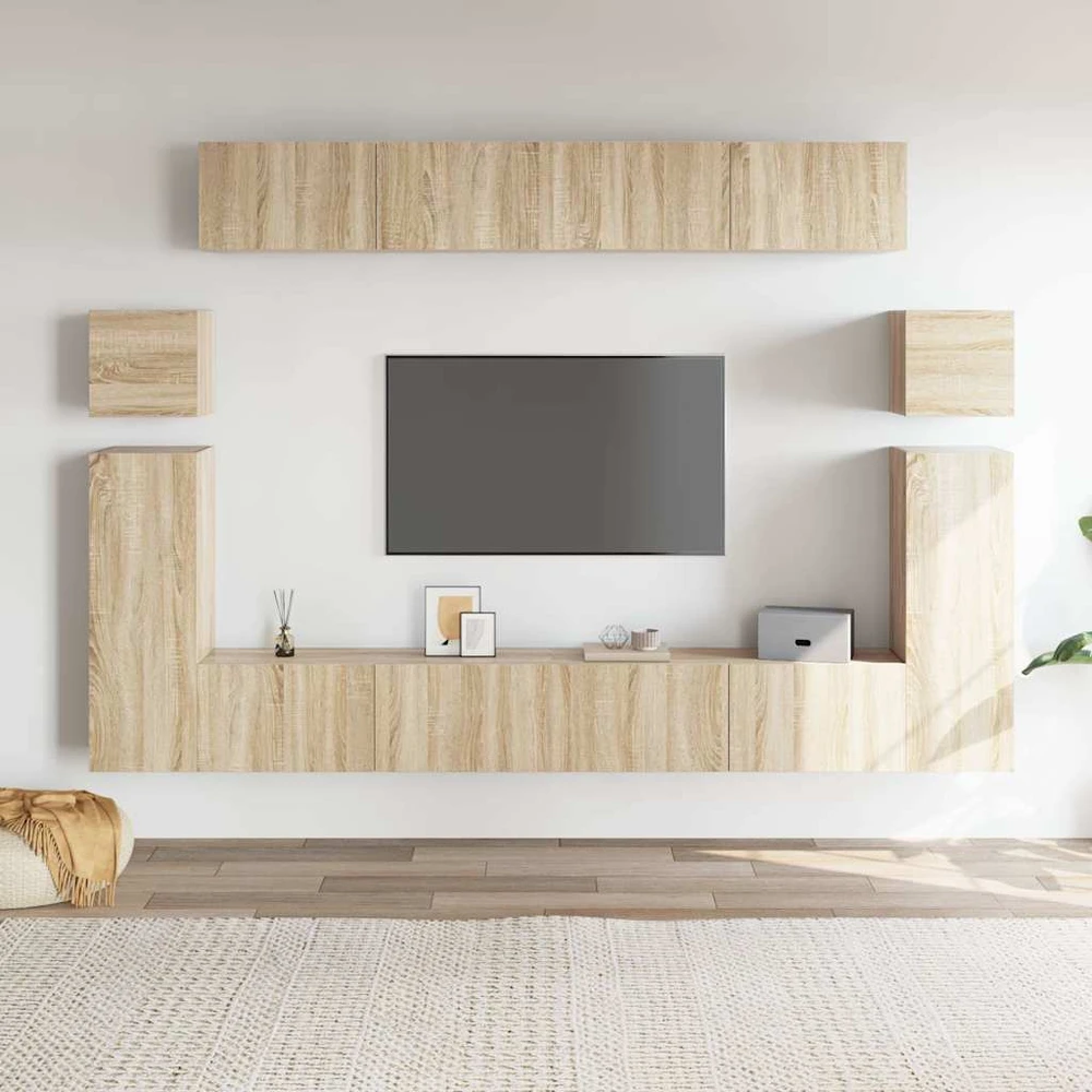 TV staliukas Televizoriaus spintelių komplektas, 8 dalių, ąžuolo, mediena