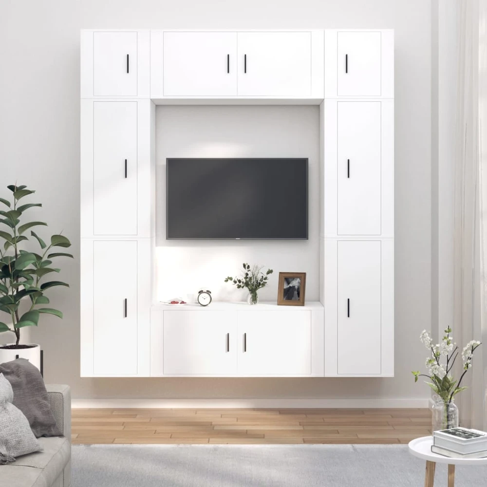 TV staliukas Televizoriaus spintelių komplektas, 8 dalių, baltas, mediena