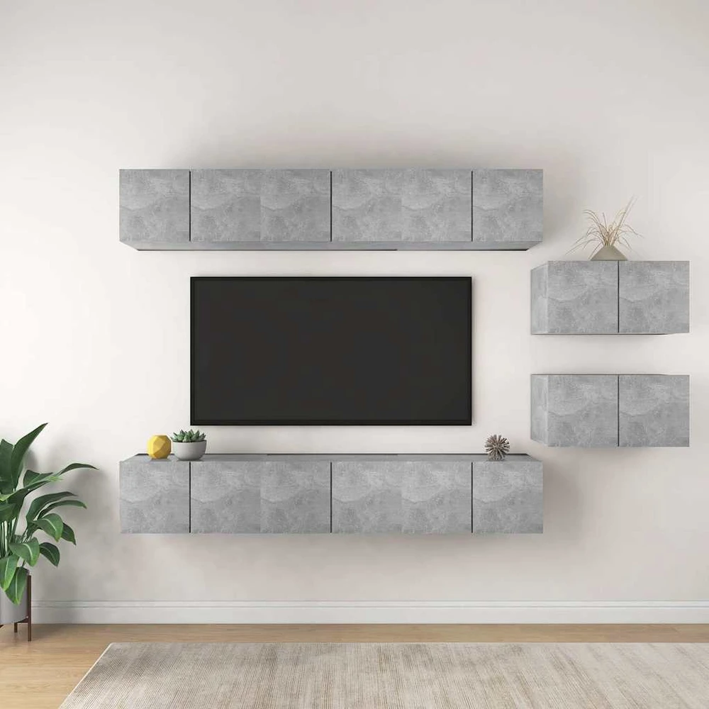 TV staliukas Televizoriaus spintelių komplektas, 8 dalių, betono, mediena