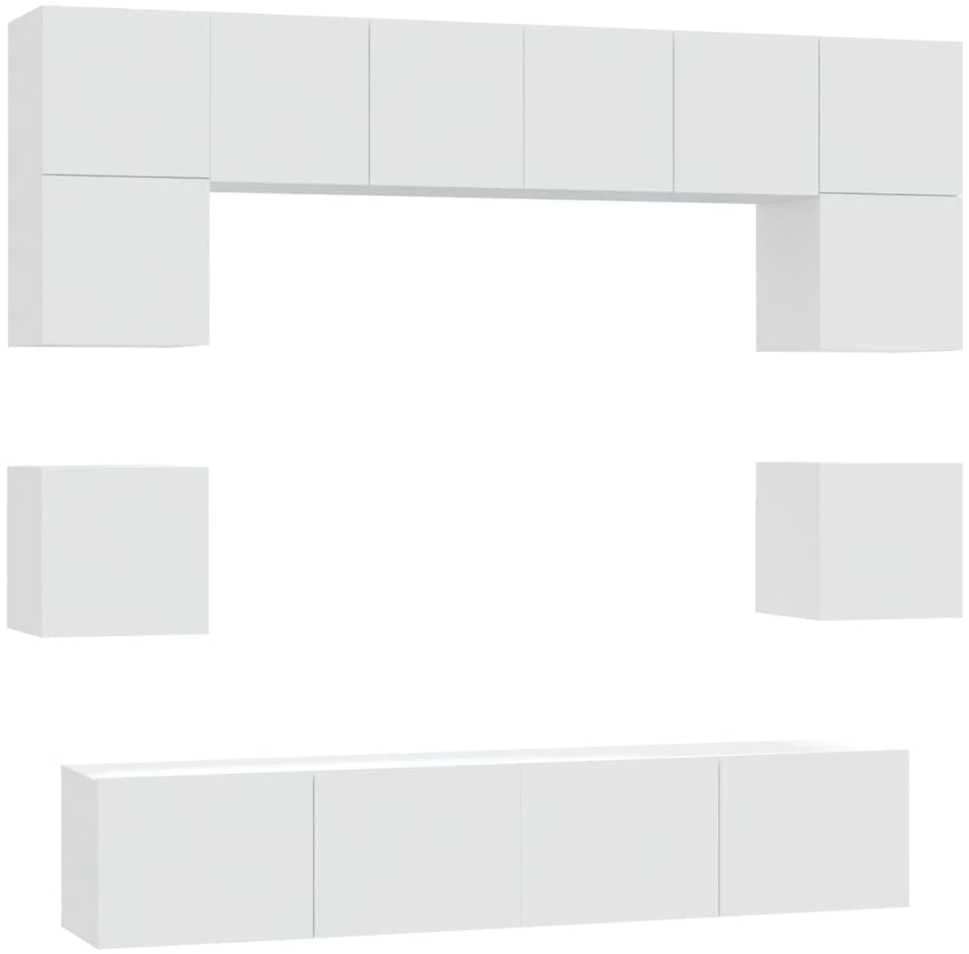 TV staliukas Televizoriaus spintelių komplektas, 8 dalių, baltas, mediena