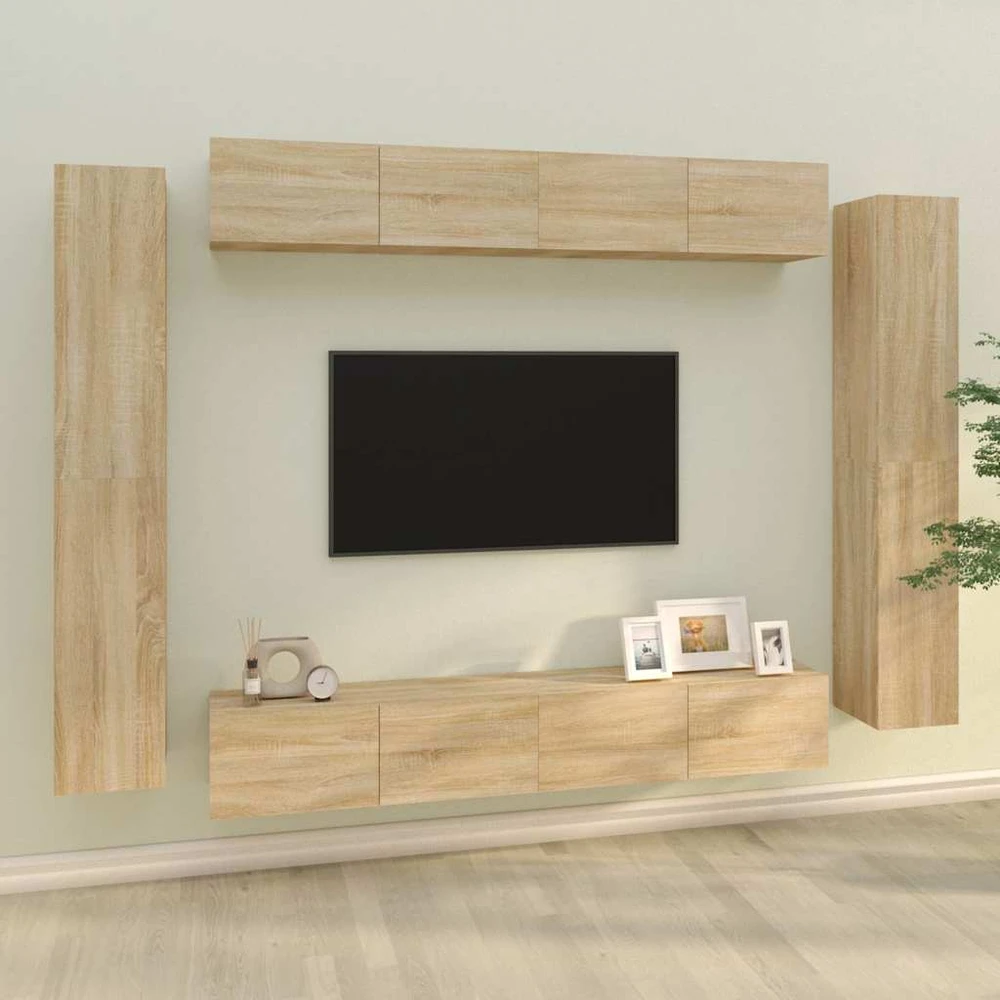 TV staliukas Televizoriaus spintelių komplektas, 8 dalių, ąžuolo, mediena