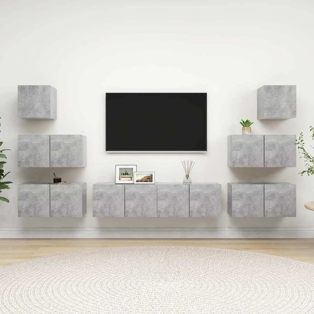 TV staliukas Televizoriaus spintelių komplektas, 8 dalių, betono, mediena