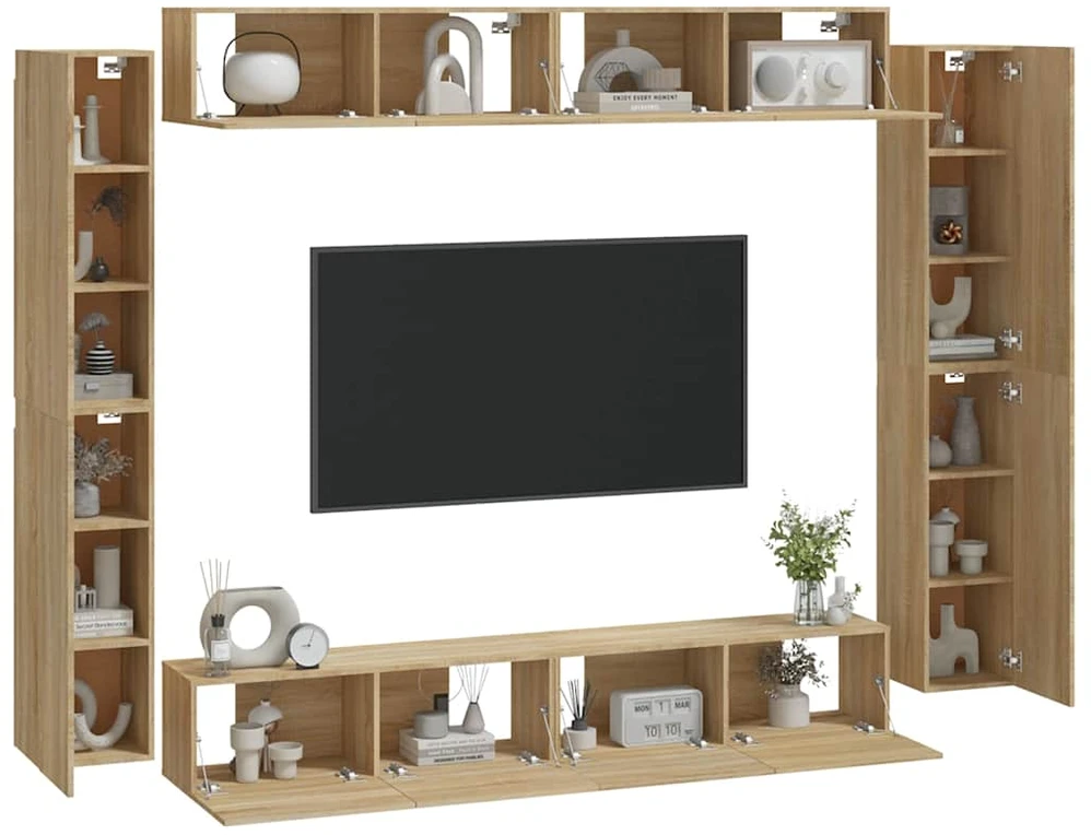 TV staliukas Televizoriaus spintelių komplektas, 8 dalių, ąžuolo, mediena