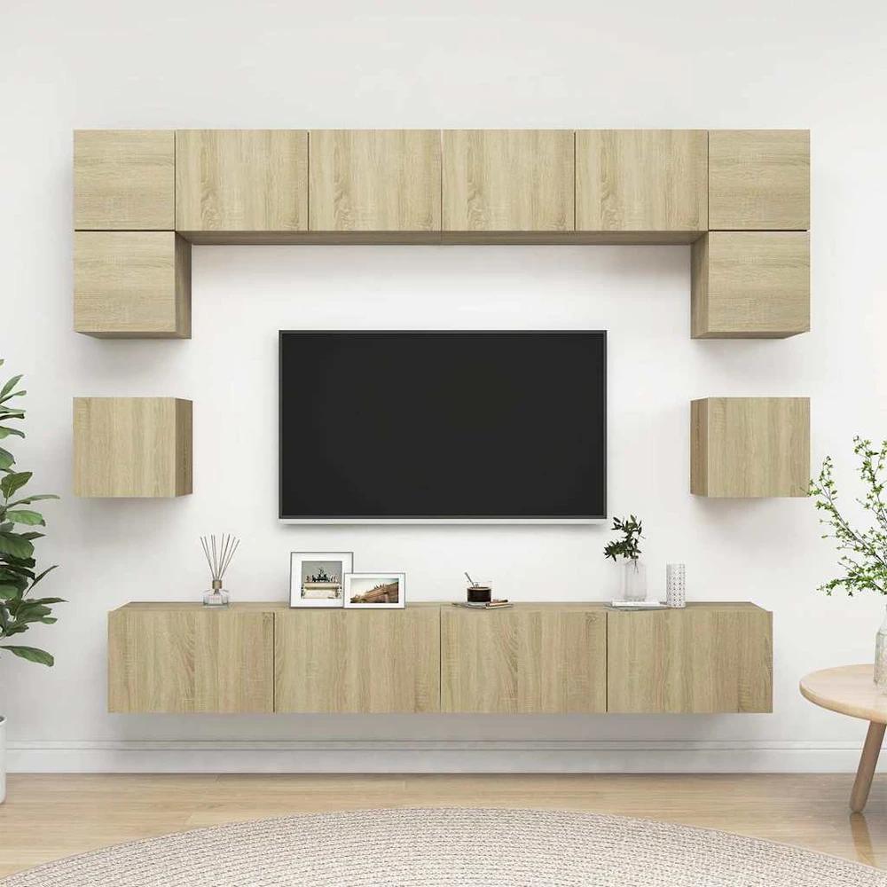 TV staliukas Televizoriaus spintelių komplektas, 8 dalių, ąžuolo, mediena