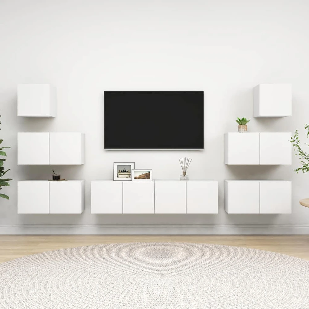 TV staliukas Televizoriaus spintelių komplektas, 8 dalių, baltas, mediena