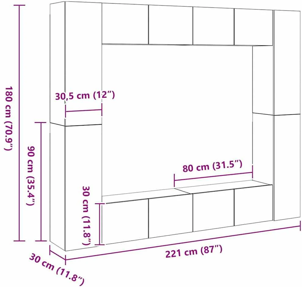 TV staliukas Televizoriaus spintelių komplektas, 8 dalių, baltas, mediena