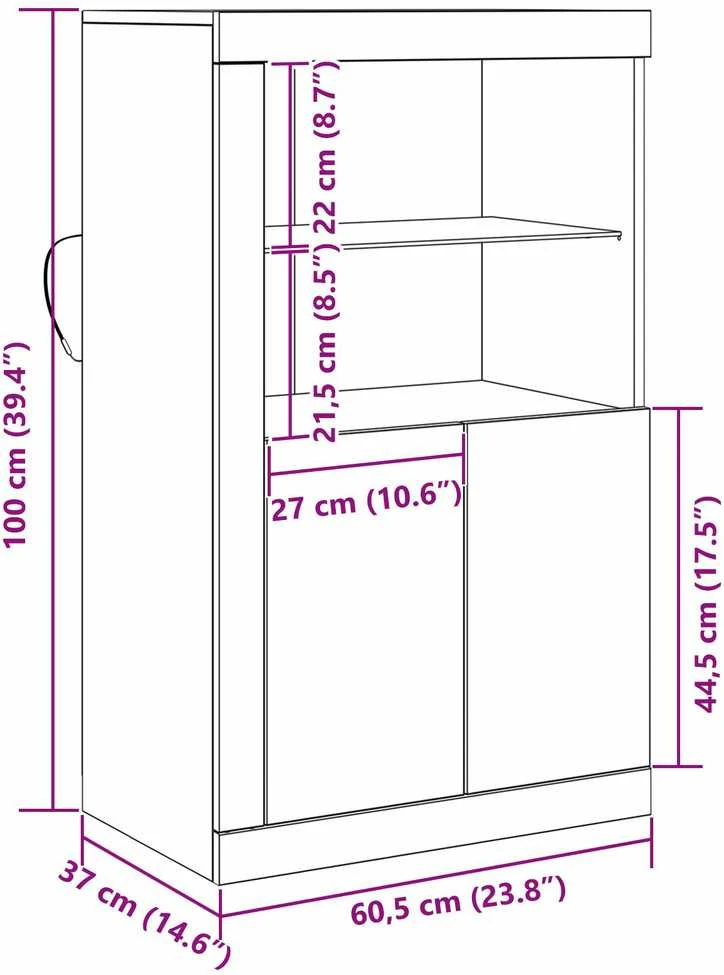 LED Bufetas 60,5 x 37 x 100 cm Apdirbta mediena