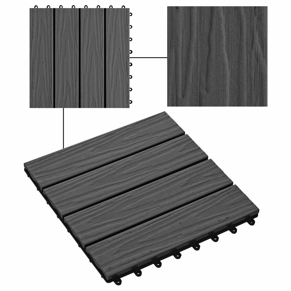 Terasinė Plytelė 3D dizainas 11 vnt. Juoda 30 x 30 cm WPC