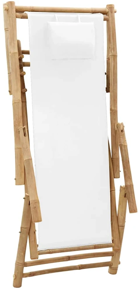 Terasos kėdė, baltos spalvos, bambukas ir drobė
