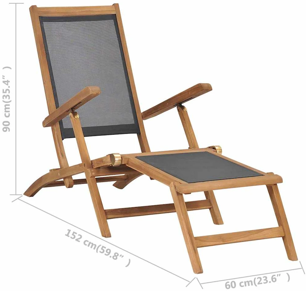 Sofa Terasos kėdė su pakoja, juodos spalvos, tikmedžio masyvas