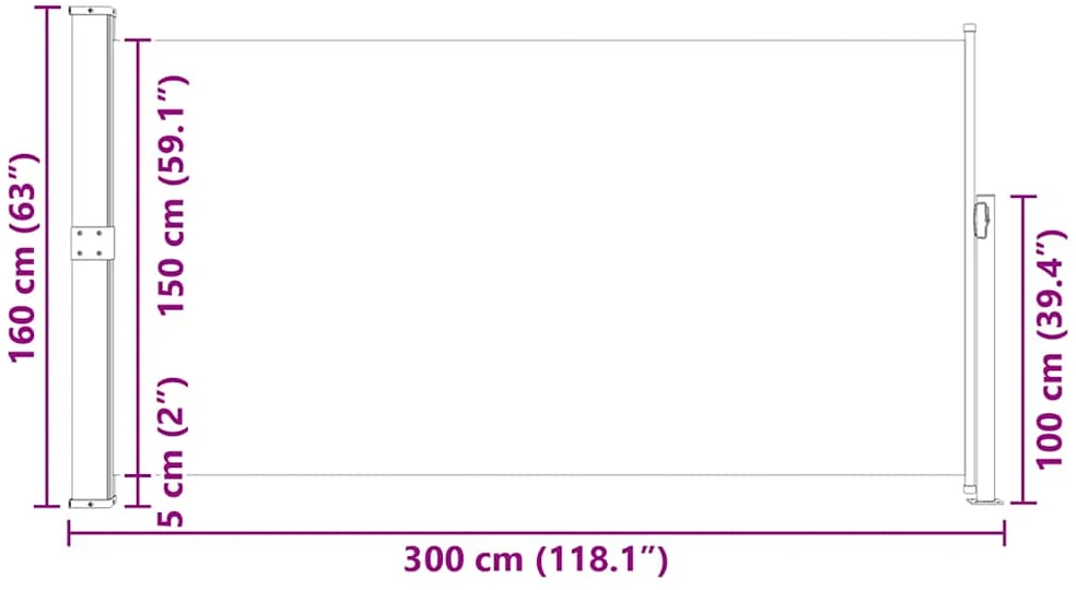 Terasos pertvara, juoda, 160 x 300 cm