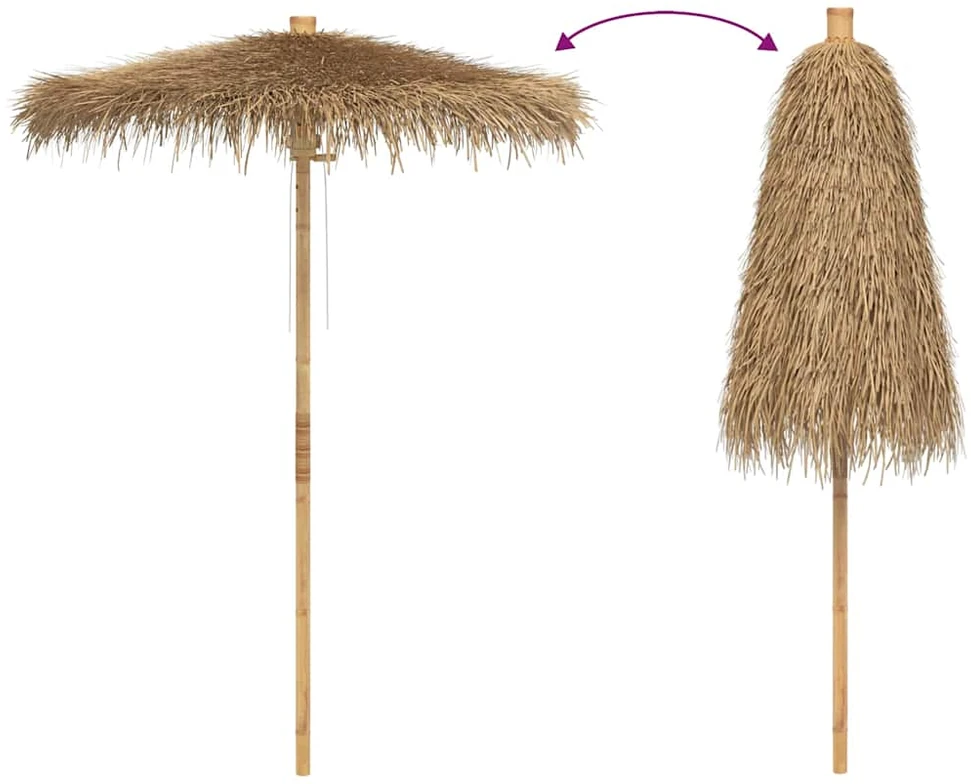 Tiki skėtis su banano lapo stogeliu, 180 cm, bambukas