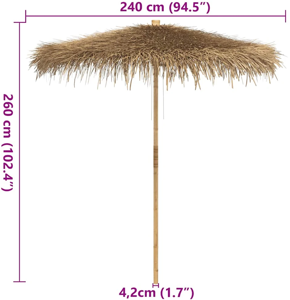 Tiki skėtis su banano lapo stogeliu, 240 cm, bambukas