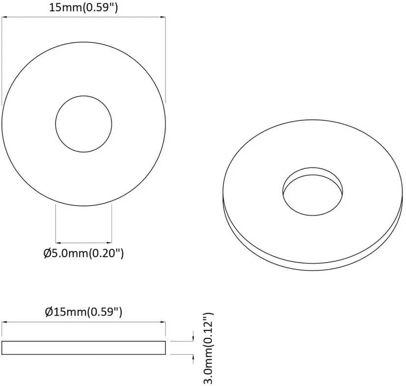 tinkamas plokščiai tarpinei 2 vnt. Juoda ∅15 x 3 mm
