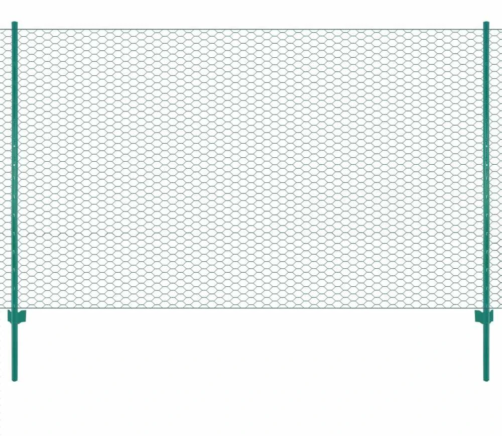 Tinklinė tvora iš vielos su stulpais, žalios sp., 25x1,5 m
