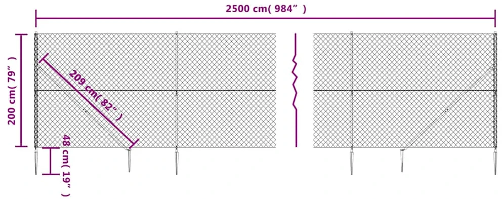 Tinklinė tvora su smaigais, antracito spalvos, 2x25m