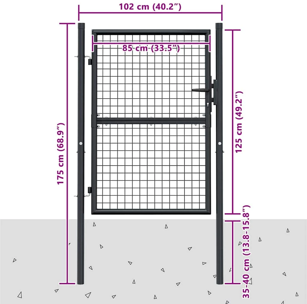 Tinkliniai sodo vartai, pilki, 100x175cm, galvanizuotas plienas