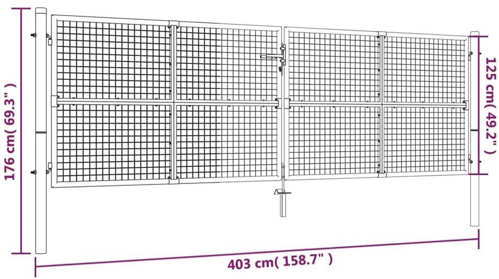 Tinkliniai sodo vartai, pilki, 400x175cm, galvanizuotas plienas