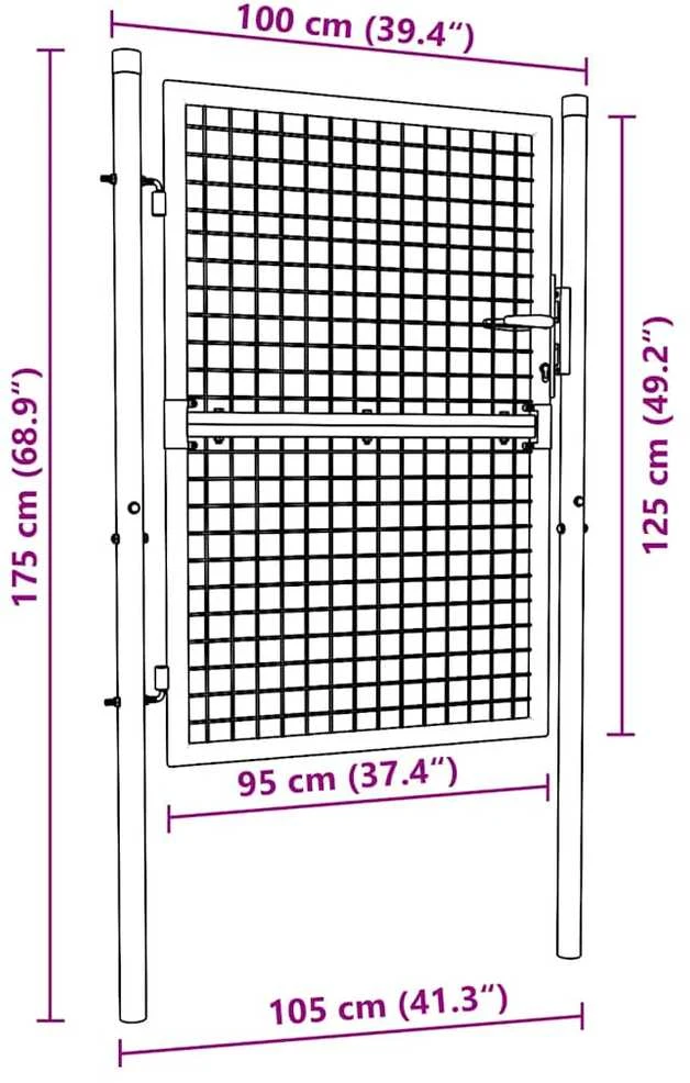 Tinkliniai sodo vartai, pilki, 100x175cm, galvanizuotas plienas