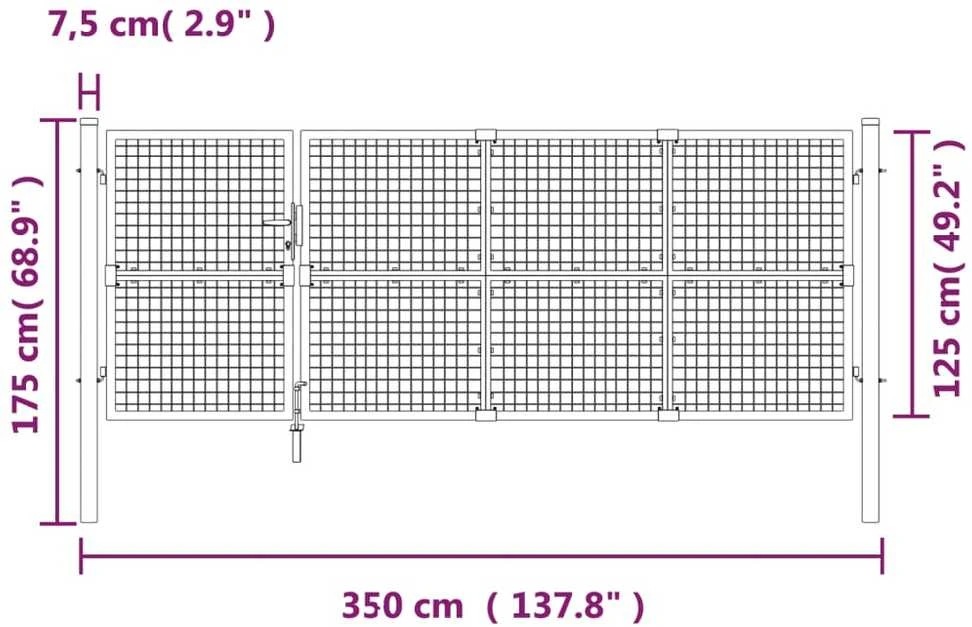 Tinkliniai sodo vartai, sidabrinės spalvos, 350x175cm, plienas