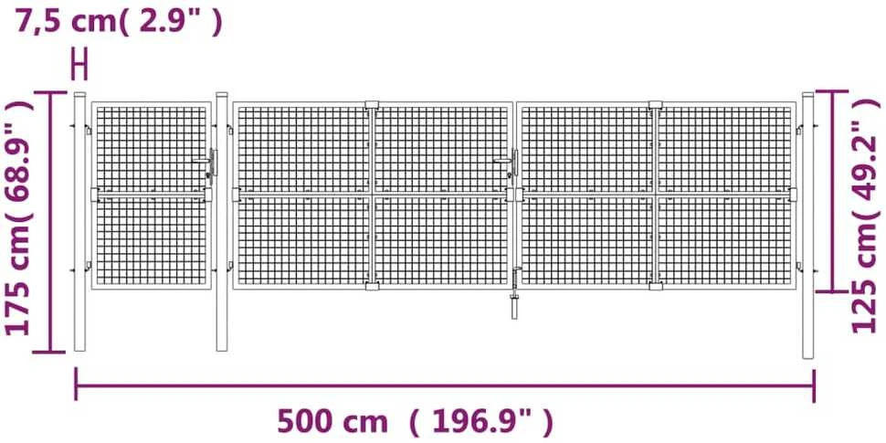 Tinkliniai sodo vartai, sidabrinės spalvos, 500x175 cm, plienas