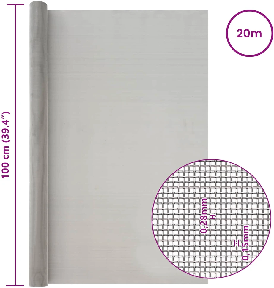 Tinklinis ekranas 100 x 2000 cm 60 Mesh Sidabrinė