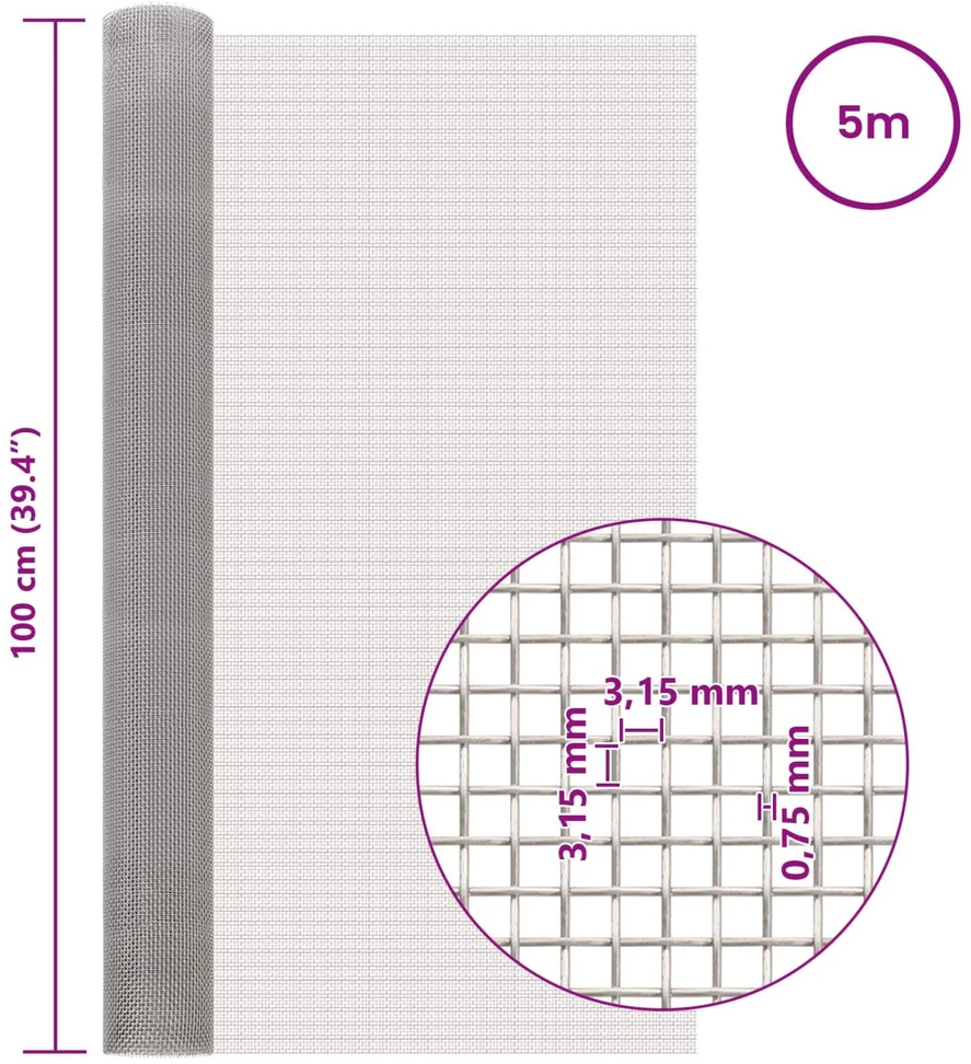 Tinklinis ekranas 100 x 500 cm 6 Mesh Nerūdijantis plienas 201