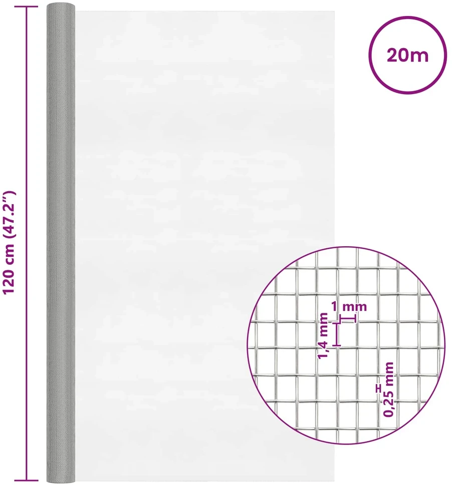 Tinklinis ekranas 120 x 2000 cm 18 mesh Sidabrinė