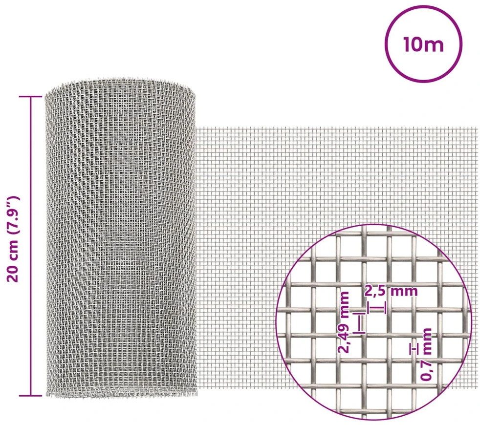 Tinklinis ekranas 20 x 1000 cm 8 Mesh Nerūdijantis plienas 201