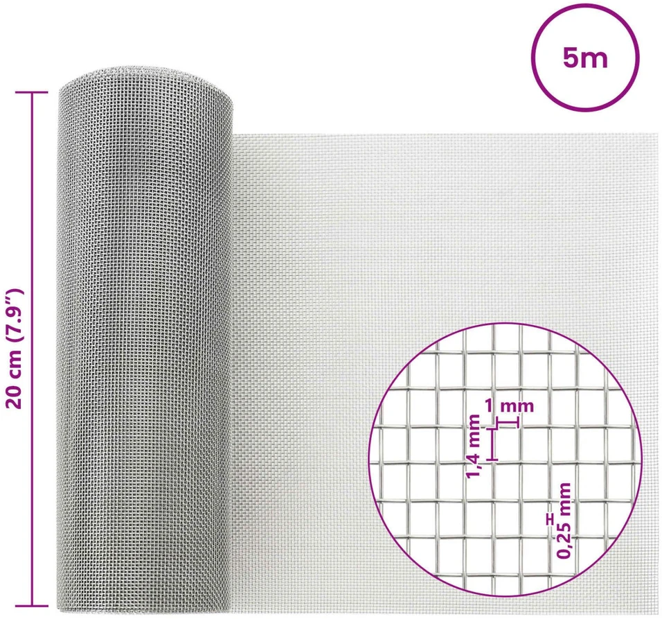 Tinklinis ekranas 20 x 500 cm 18 mesh Nerūdijantis plienas 304