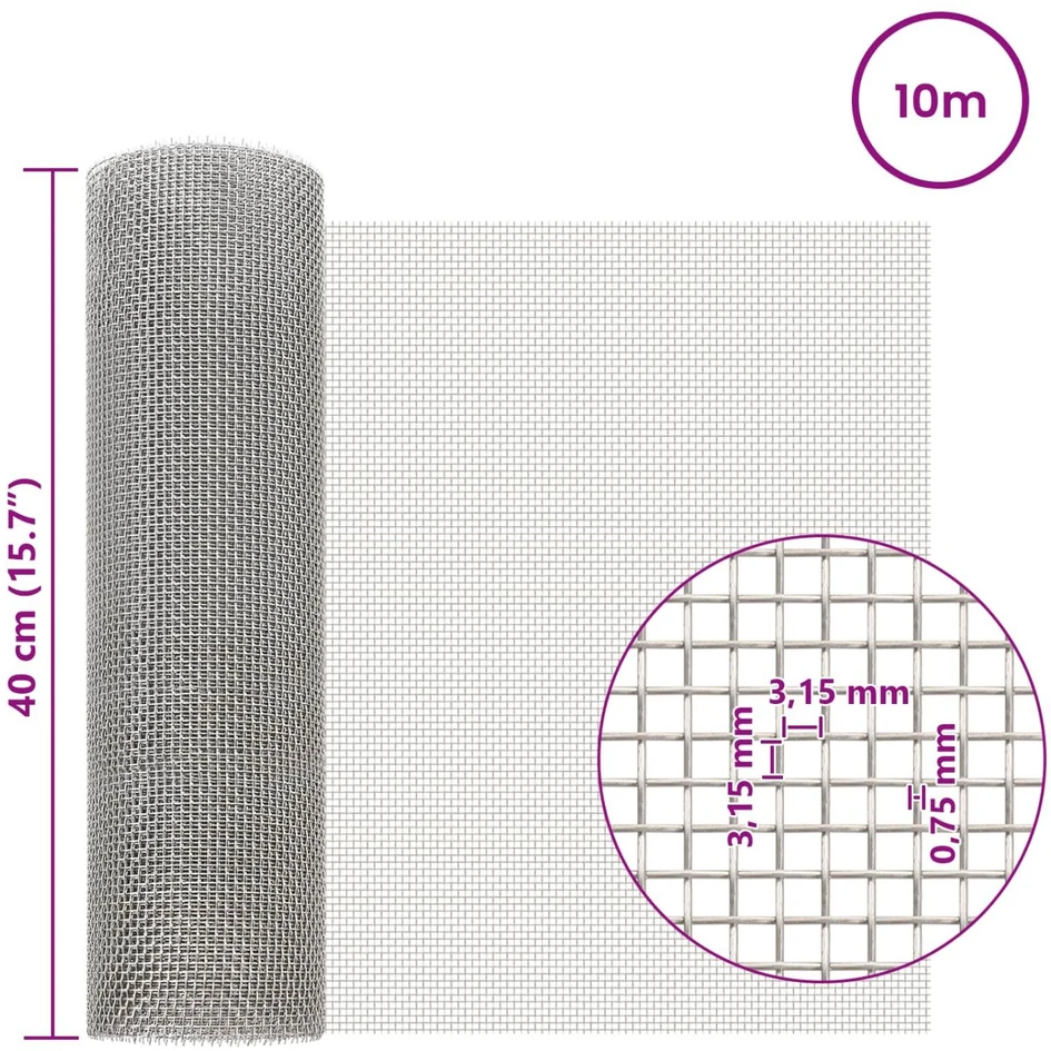 Tinklinis ekranas 40 x 1000 cm 6 Mesh Nerūdijantis plienas 201