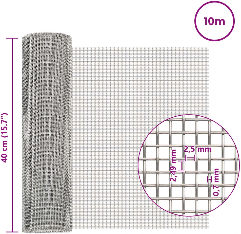Tinklinis ekranas 40 x 1000 cm 8 Mesh Nerūdijantis plienas 201