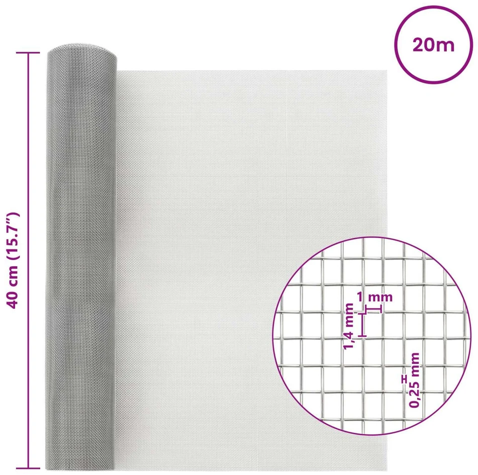 Tinklinis ekranas 40 x 2000 cm 18 mesh Nerūdijantis plienas 304
