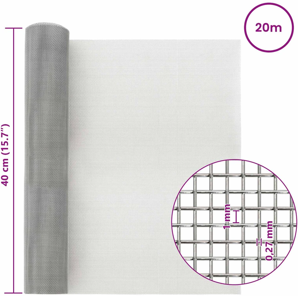 Tinklinis ekranas 20 mesh 40 x 2000 cm Nerūdijantis plienas 201