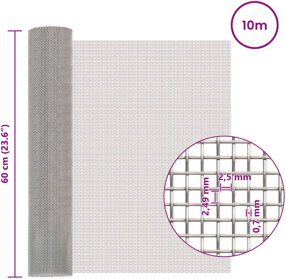 Tinklinis ekranas 60 x 1000 cm 8 Mesh Nerūdijantis plienas 201