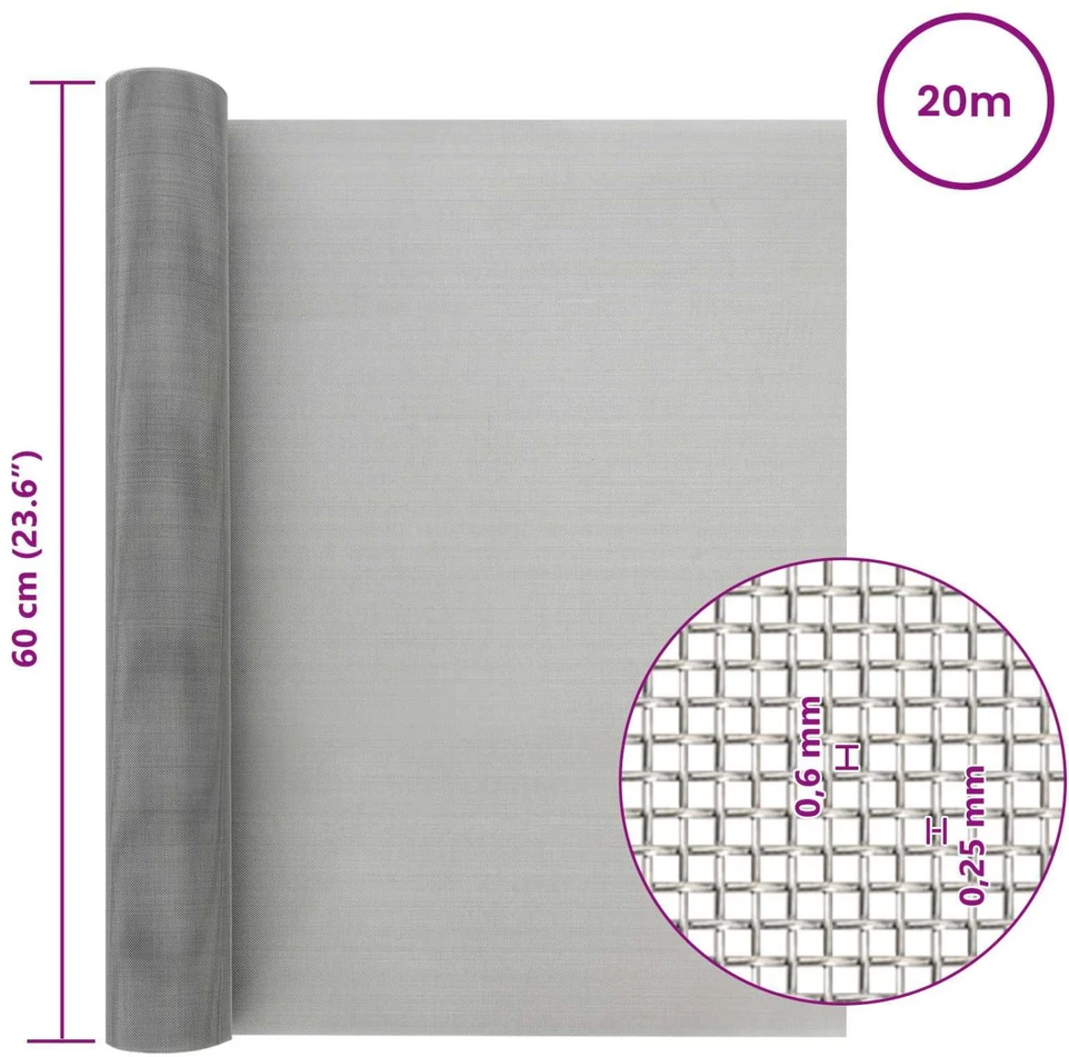 Tinklinis ekranas 60 x 2000 cm 30 Mesh Nerūdijantis plienas 201