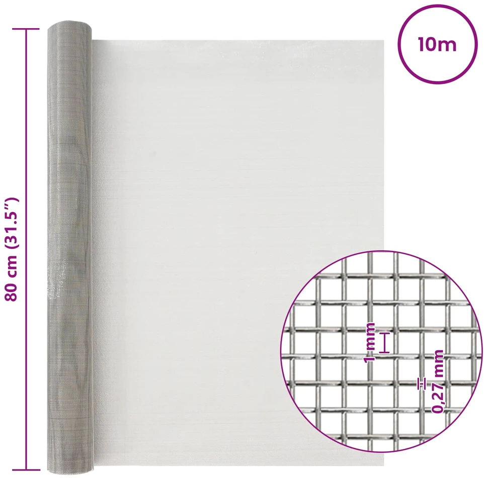 Tinklinis ekranas 80 x 1000 cm 20 Mesh Nerūdijantis plienas 201