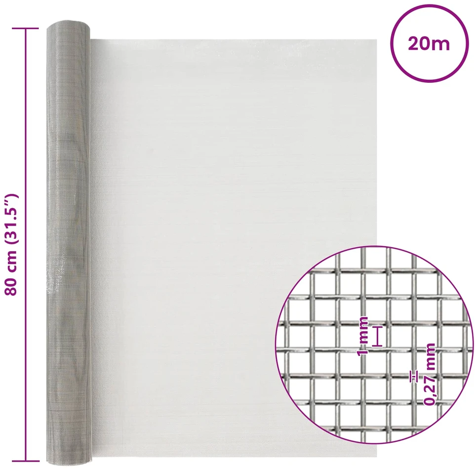 Tinklinis ekranas 80 x 2000 cm 20 Mesh Nerūdijantis plienas 201