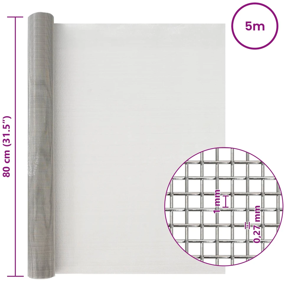 Tinklinis ekranas 80 x 500 cm 20 Mesh Nerūdijantis plienas 201