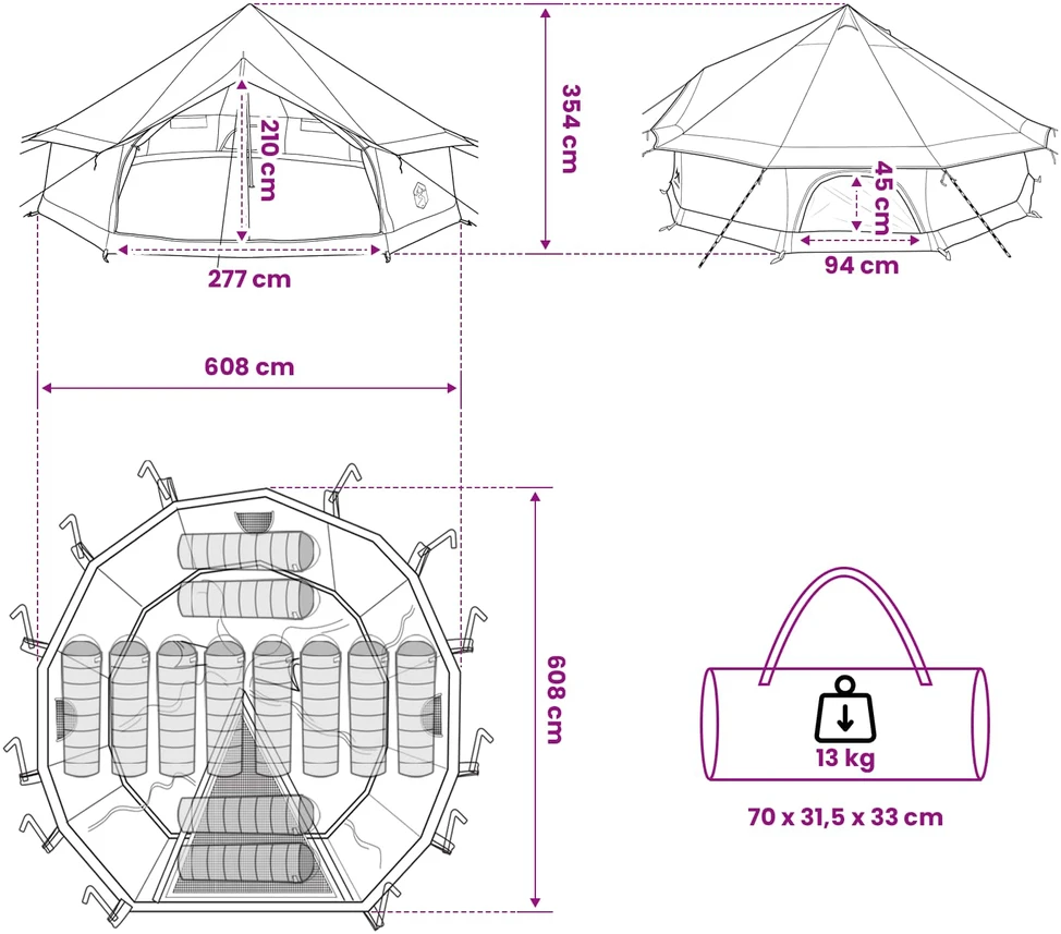 Tipi palapinė 12 asmeniui Armijos Žalia Poliesteris ir plienas